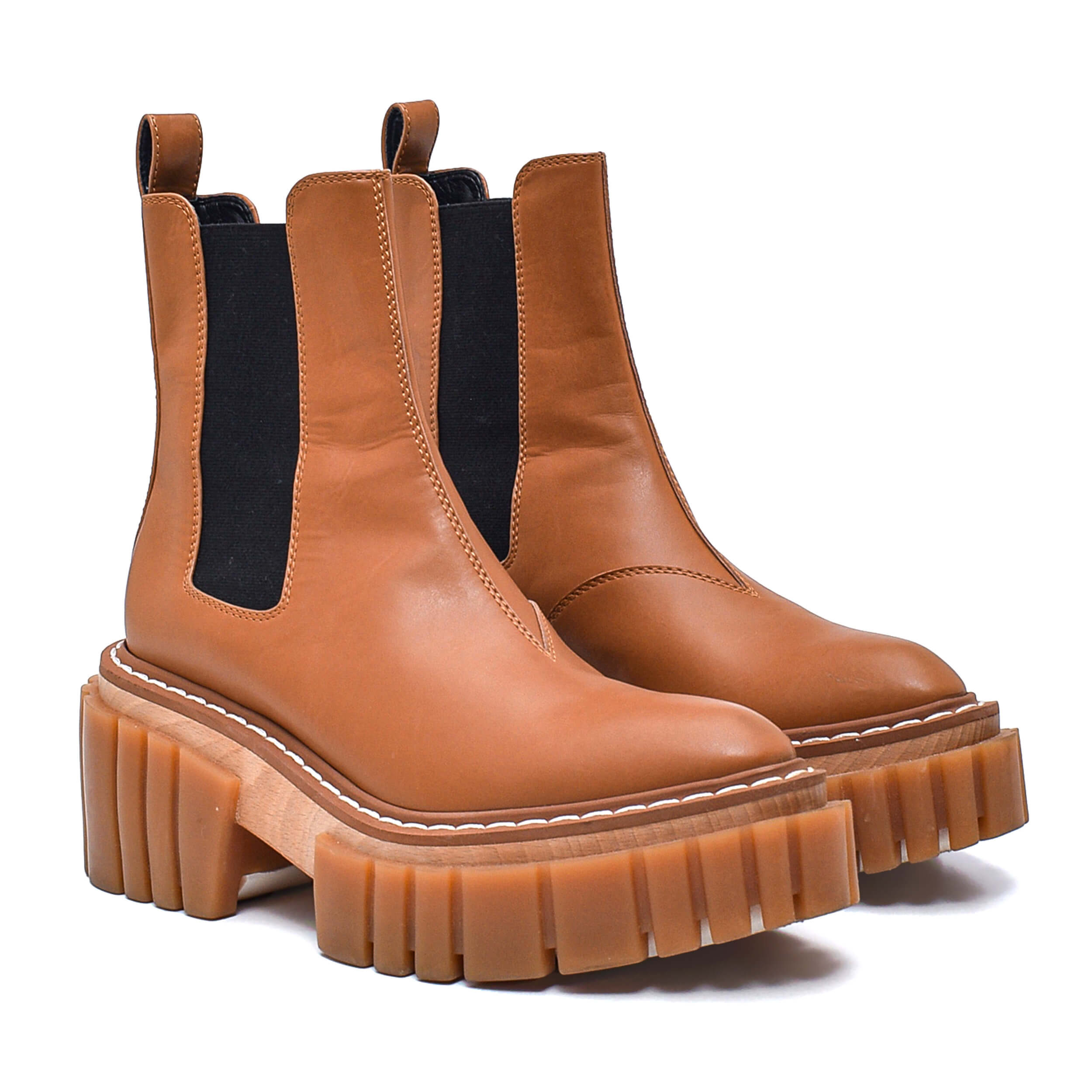 Stella McCartney- Brown Emilie Vegan Leather Platform Chelsea Boots